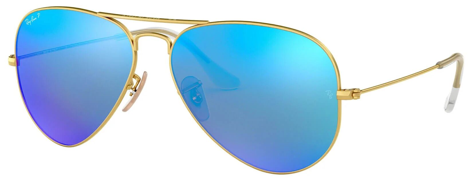Ray-Ban Aviator Flash Matte Gold Sunglasses - Polarized Blue Lens