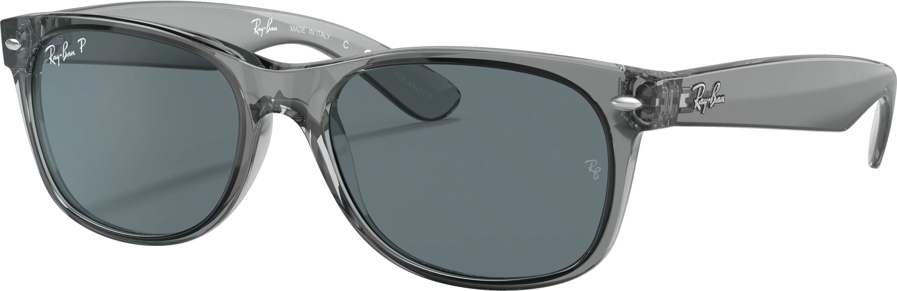 Ray-Ban New Wayfarer Classic Polished Transparent Grey Sunglasses - Polarized Blue Lens