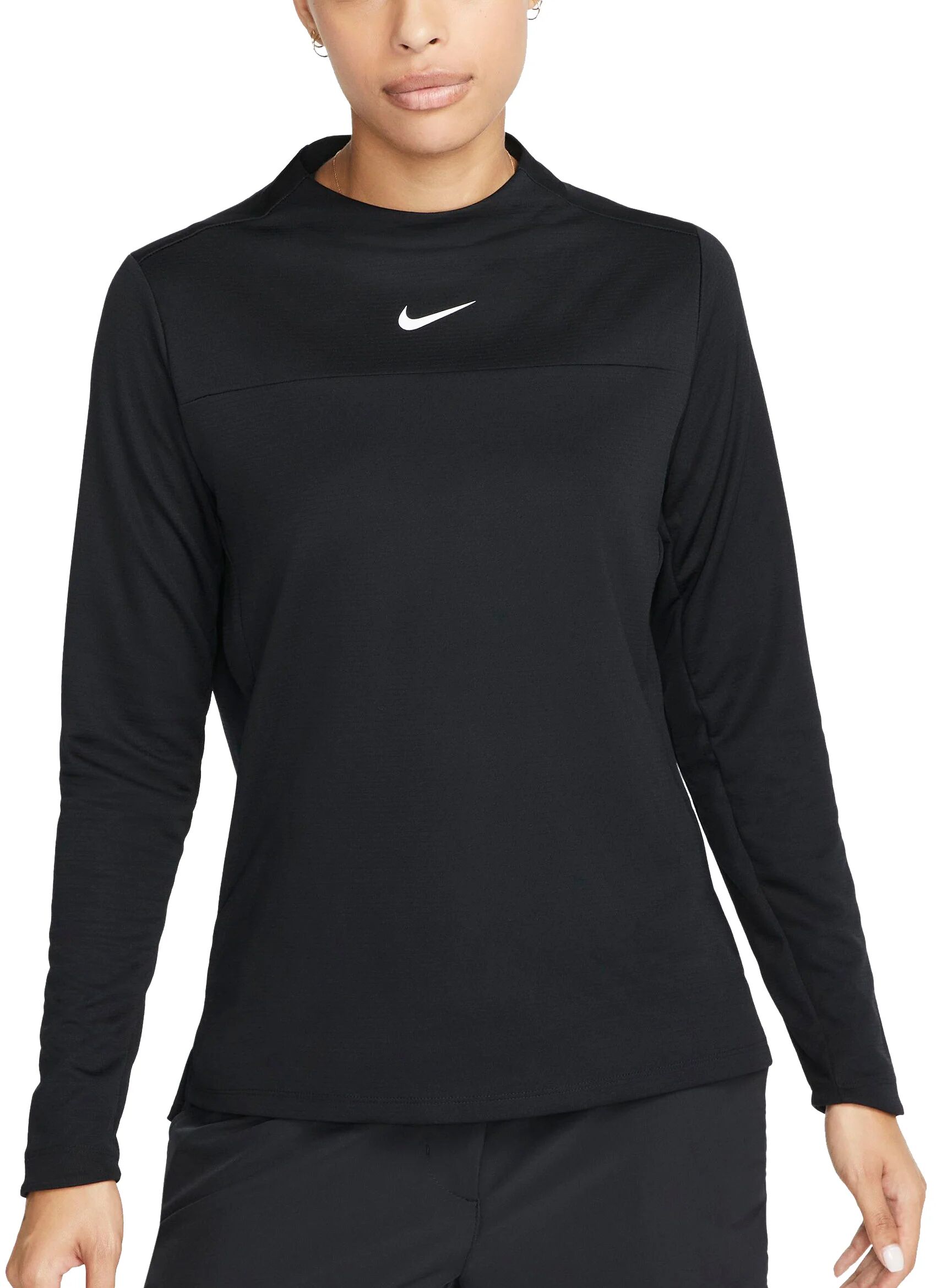 Nike Womens Dri-FIT Club UV Crew Long Sleeve Golf Top - Black, Size: X-Large