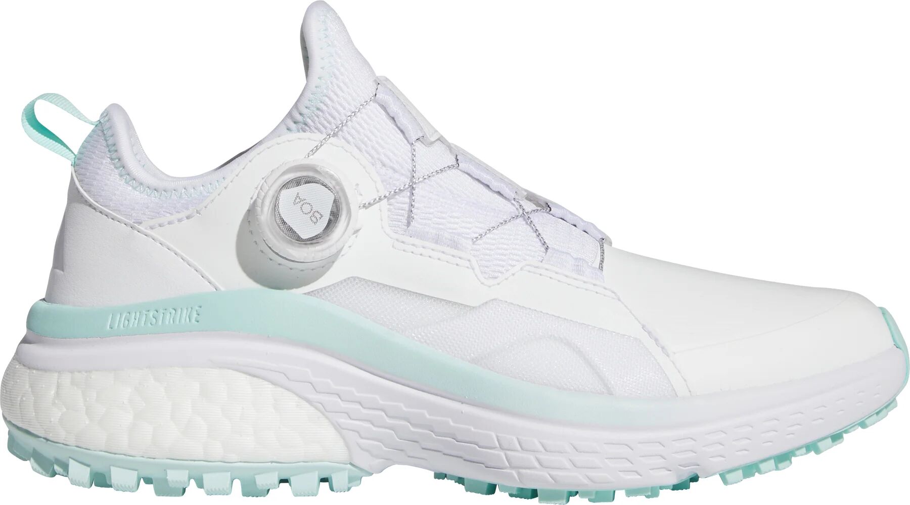 adidas Womens Solarmotion BOA Golf Shoes - Cloud White/Silver Met/Semi Flash Aqua - 7.5 - MEDIUM