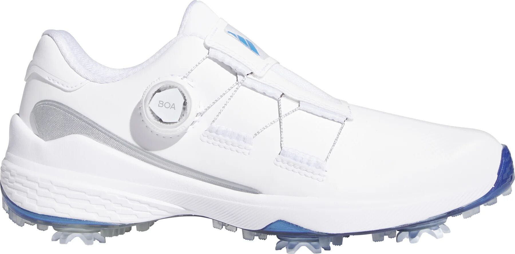 adidas Womens ZG23 BOA Golf Shoes - Cloud White/Blue Fusion Metallic/Silver Metallic - 8.5 - MEDIUM