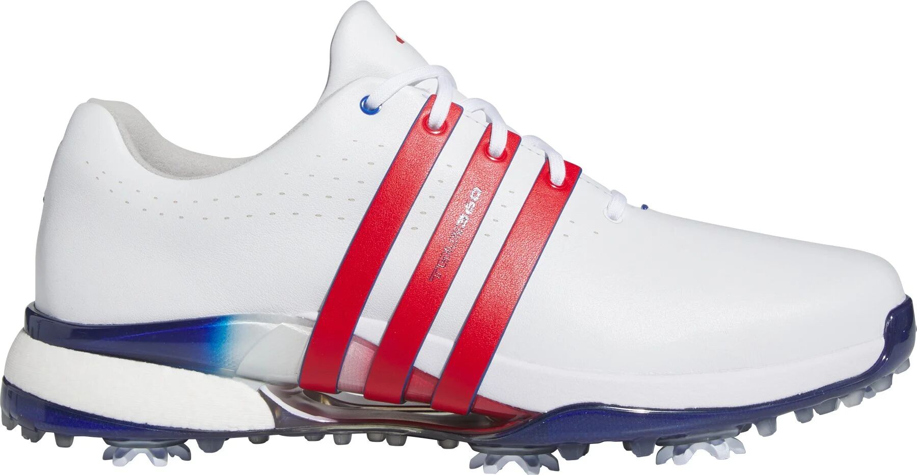 adidas Tour360 24 BOOST Golf Shoes - Cloud White/Better Scarlet/Team Royal Blue - 8.5 - MEDIUM