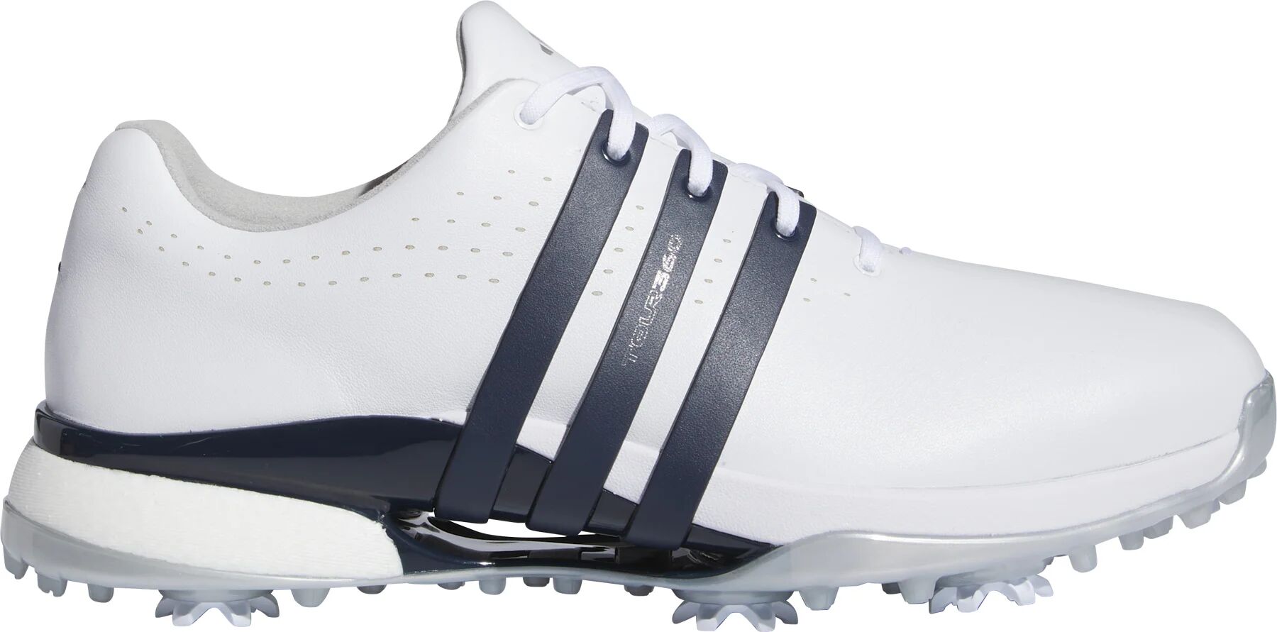 adidas Tour360 24 BOOST Golf Shoes - Cloud White/Collegiate Navy/Silver Metallic - 10 - WIDE