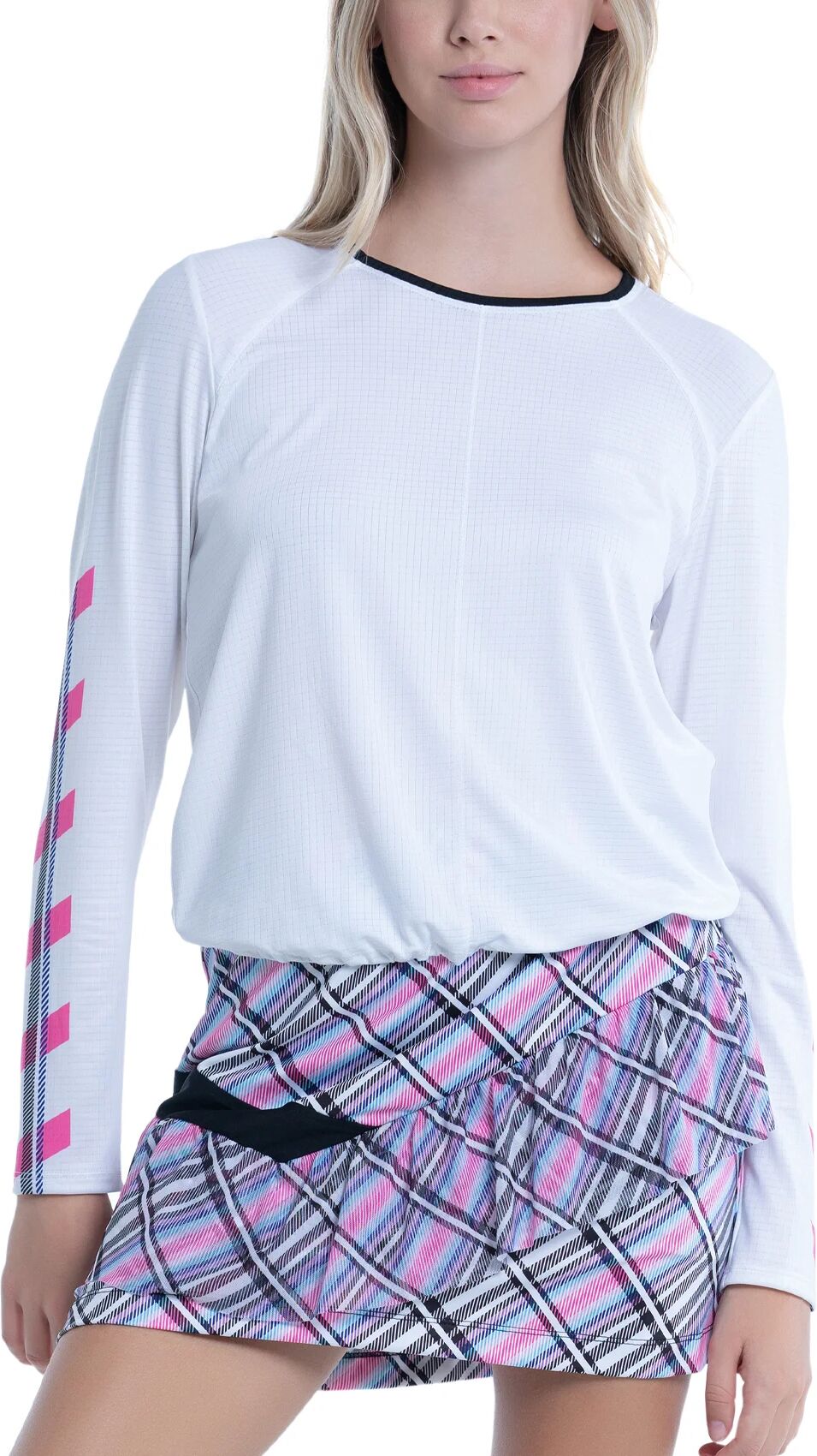 Lucky In Love Womens On The Line Long Sleeve Golf Top - White, Size: Large