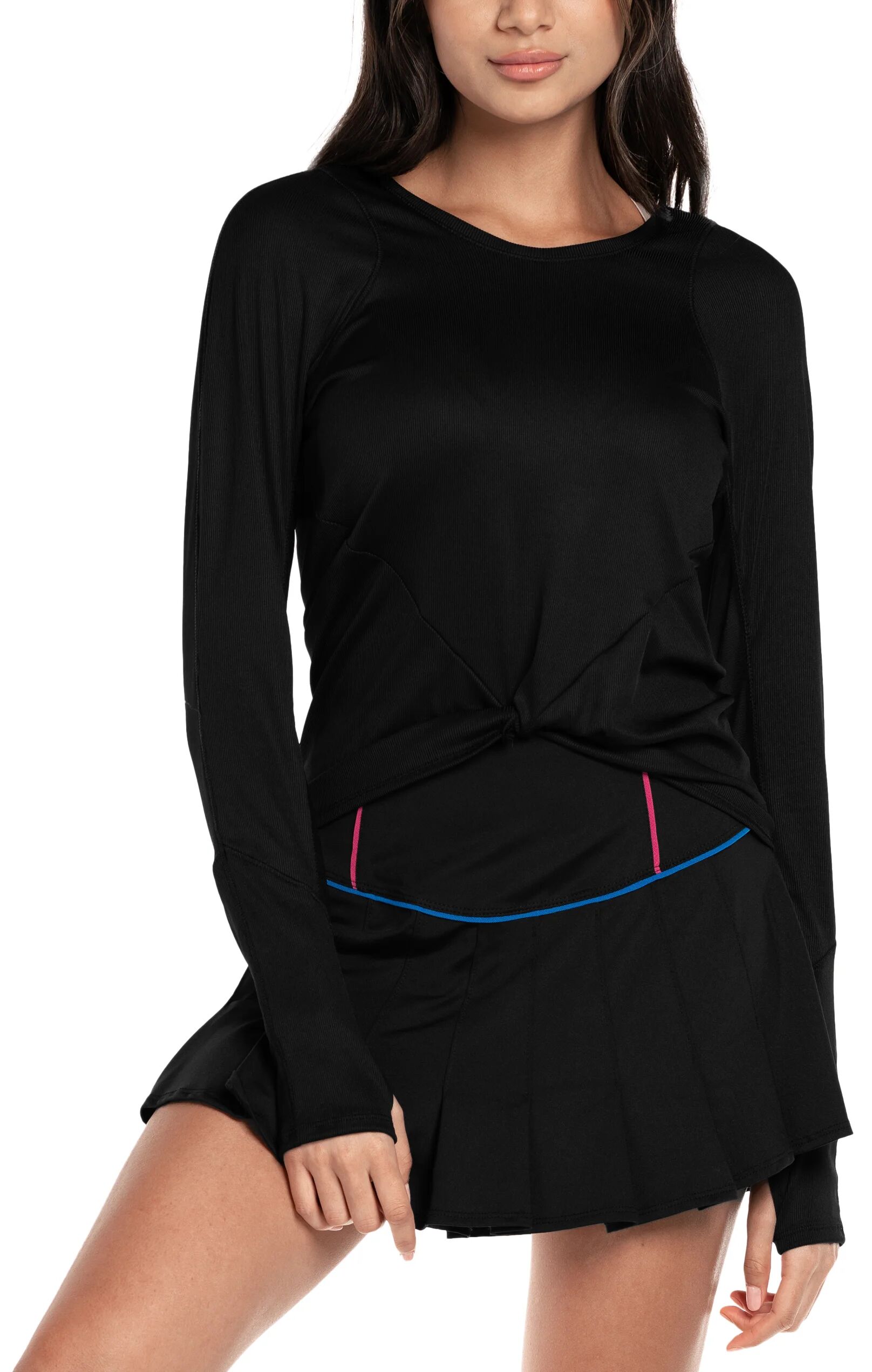 Lucky In Love Womens Wrap It Up Long Sleeve Golf Top - Black, Size: Large