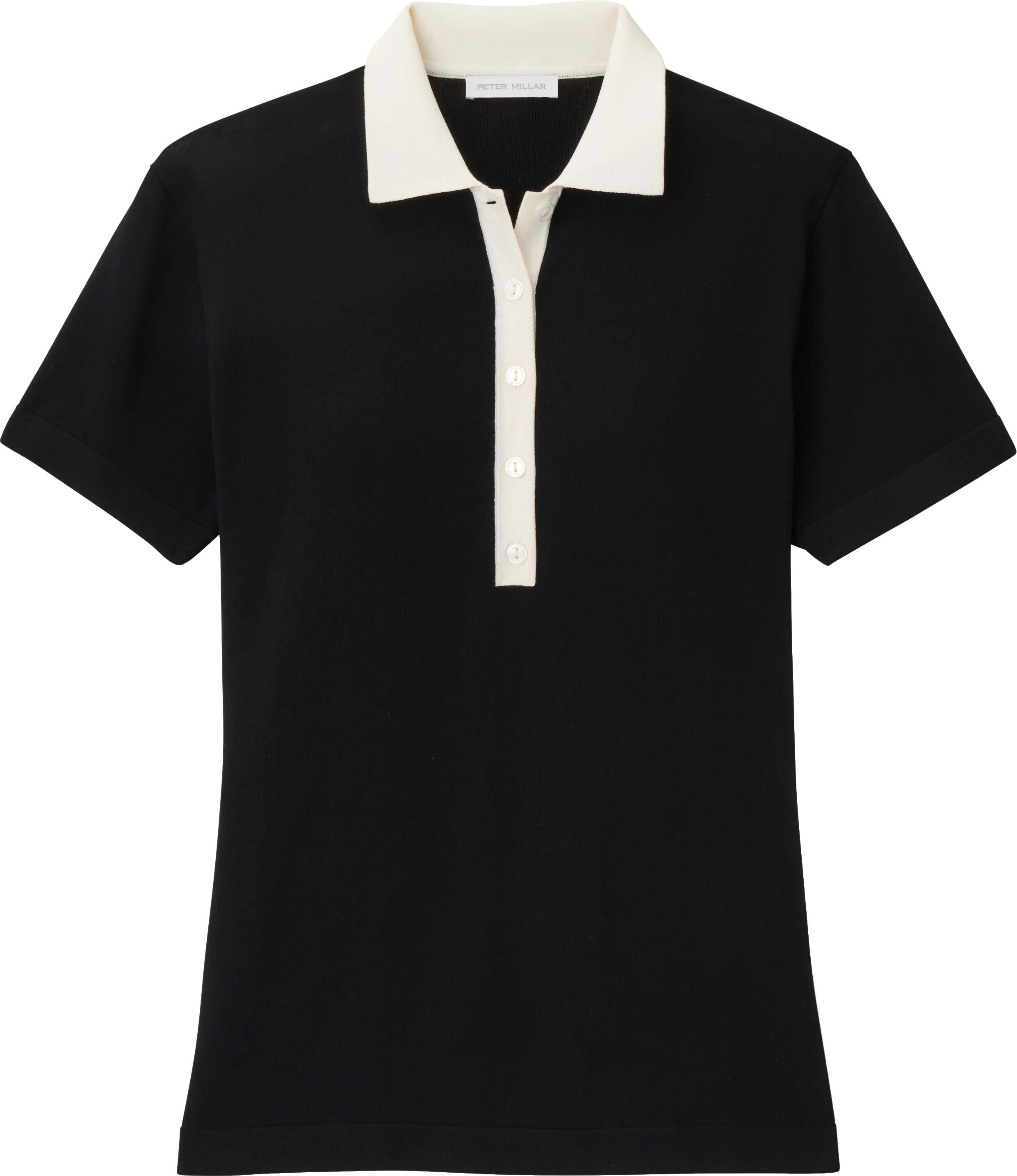 Peter Millar Womens Stuart Short-Sleeve Collared Performance Golf Sweater - Black, Size: Small