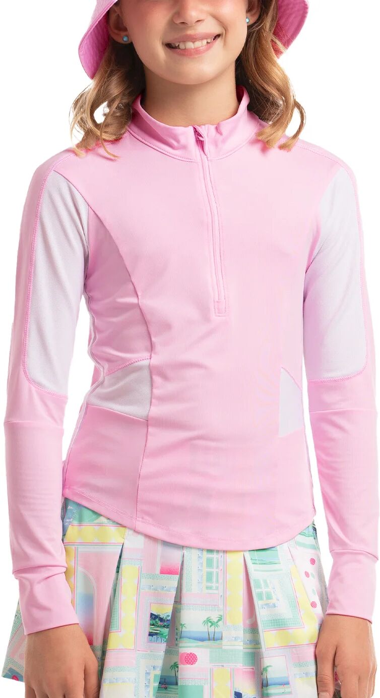 Lucky In Love Junior Girl Power 1/4 Zip Golf Pullover - Pink, Size: Large