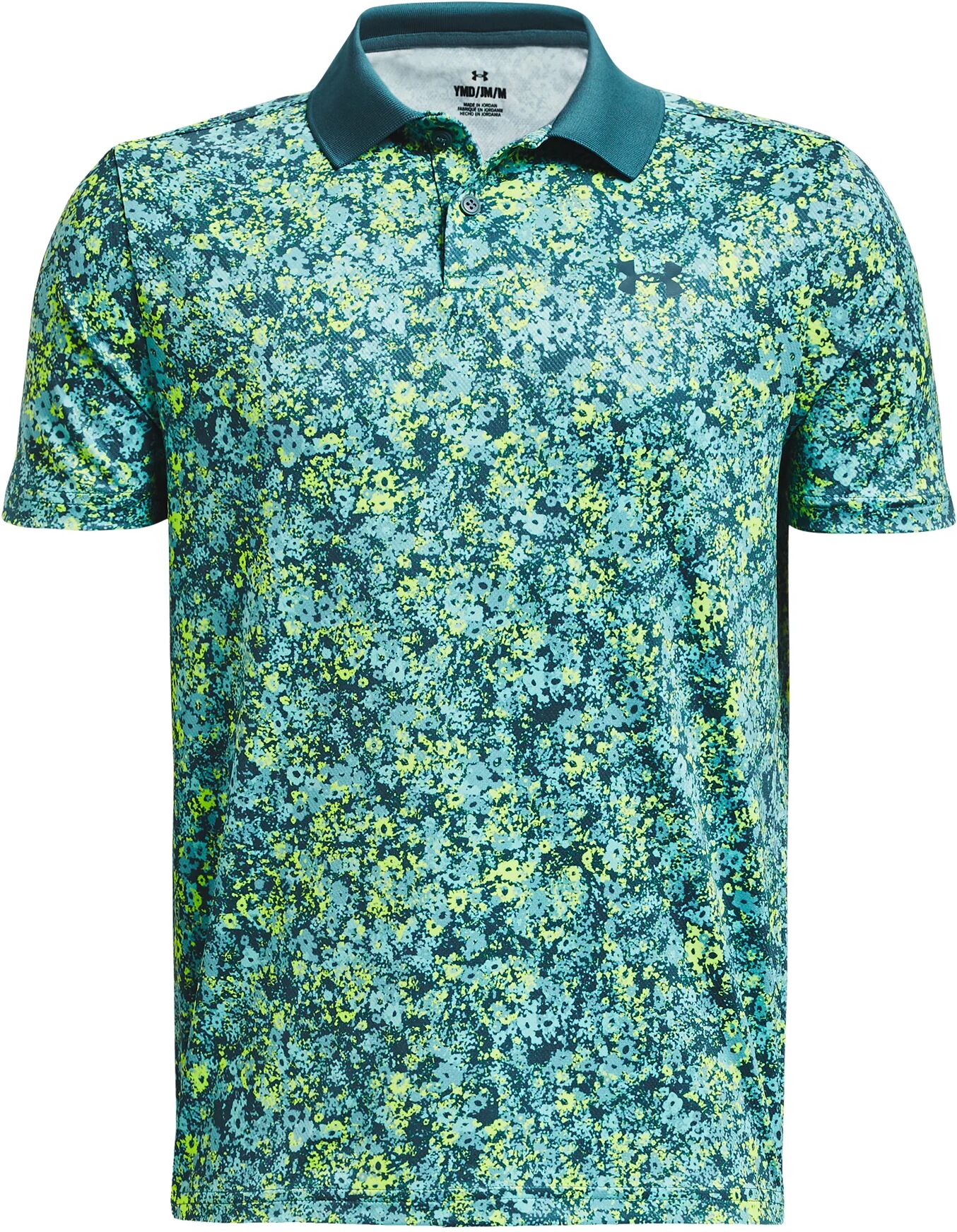 Under Armour Junior Boys UA Performance Floral Speckle Golf Polo - Green, Size: X-Large