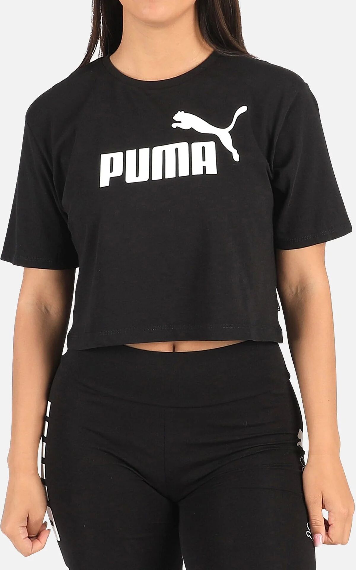 Puma ESSENTIALS CROPPED LOGO TEE  - Black - Size: LG