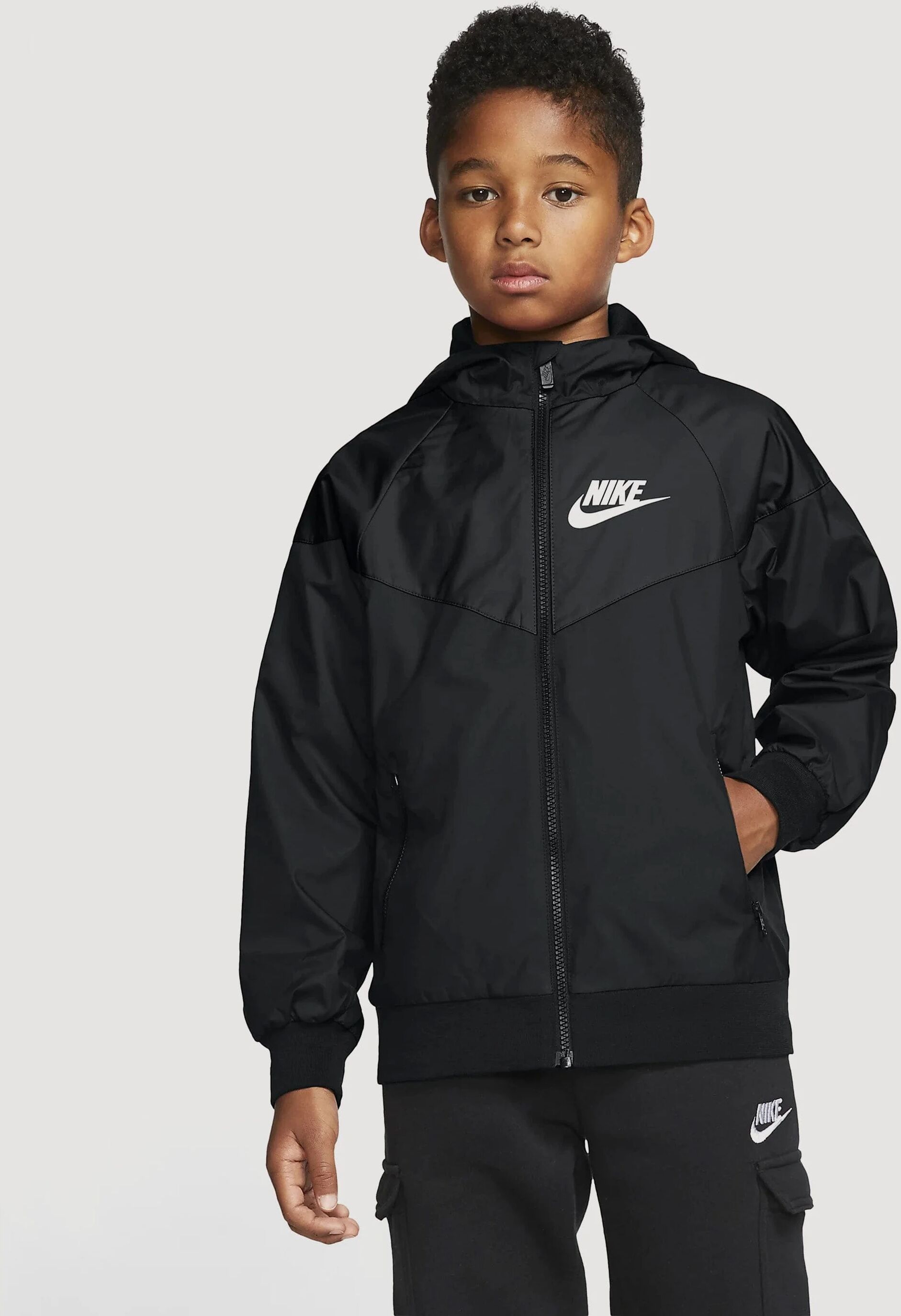 Nike Windrunner Hooded Jacket Grade-School  - Black - Size: Medium