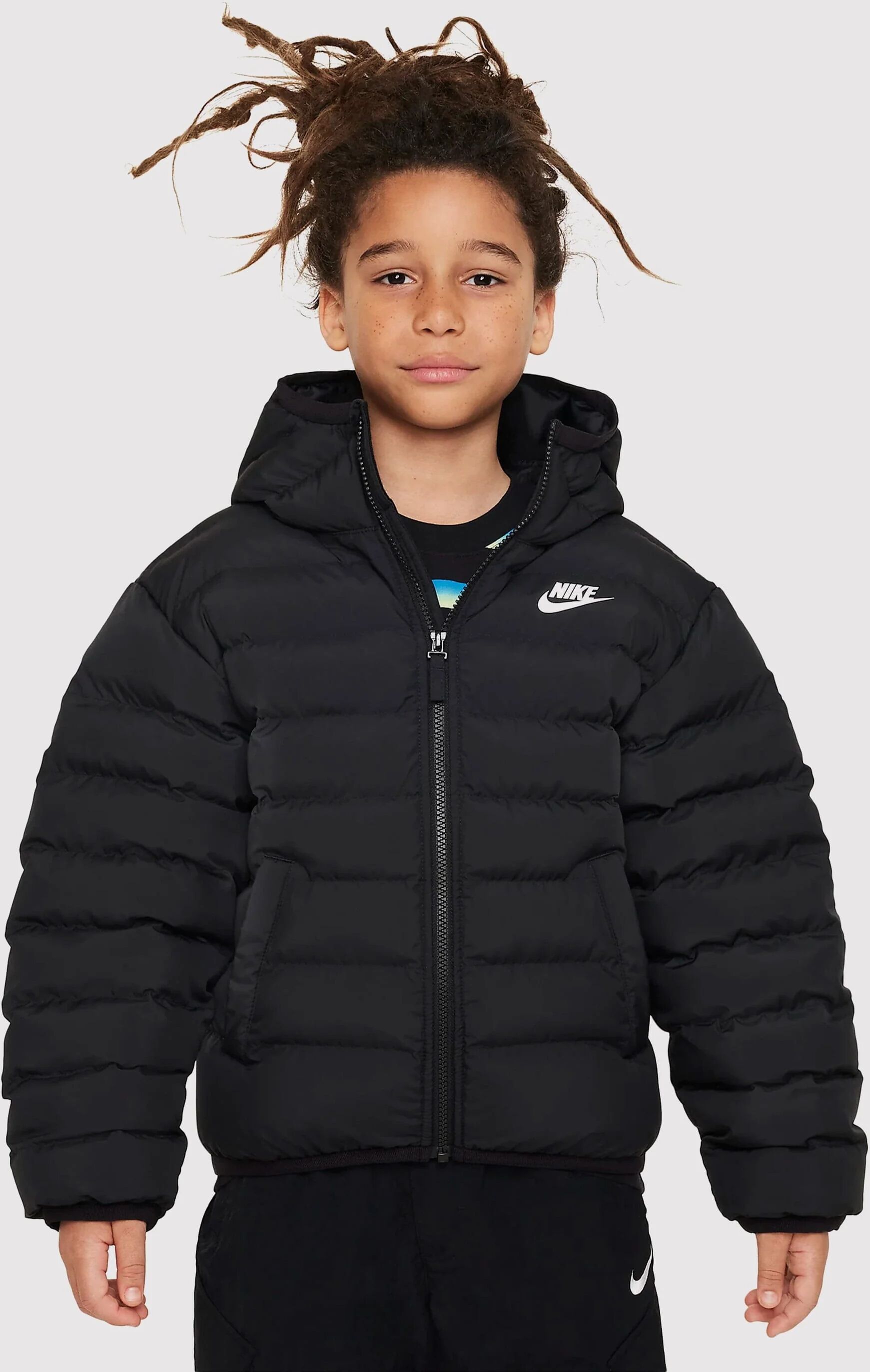 Nike Hooded Puffer Jacket Grade-School  - Black - Size: Medium