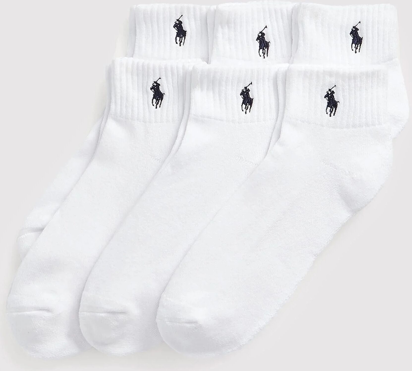 Polo Ralph Lauren Ribbed Sport Quarter Socks 6-Pack  - White - Size: 10-13