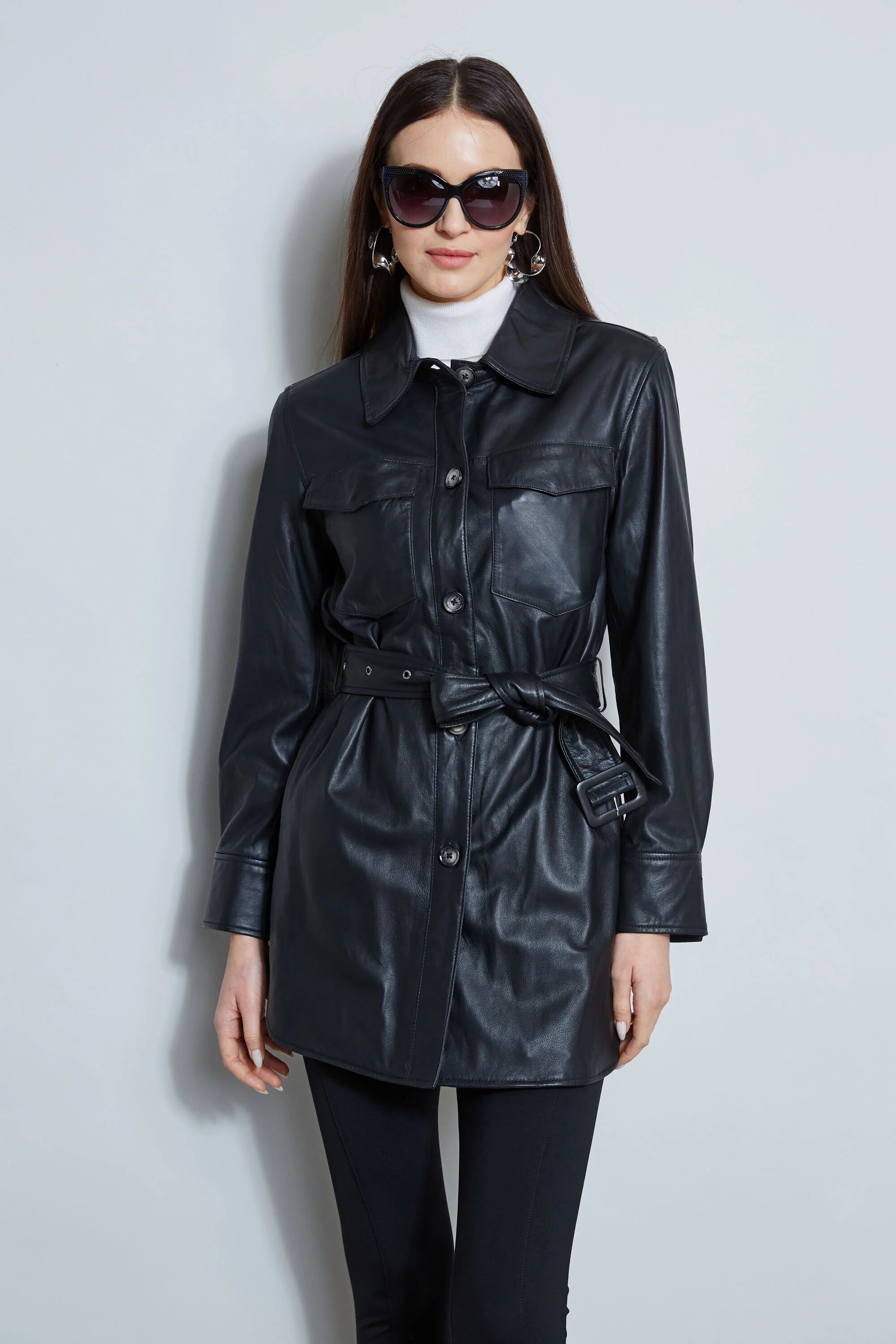 Tahari Leather Utility Shirt Jacket - Female