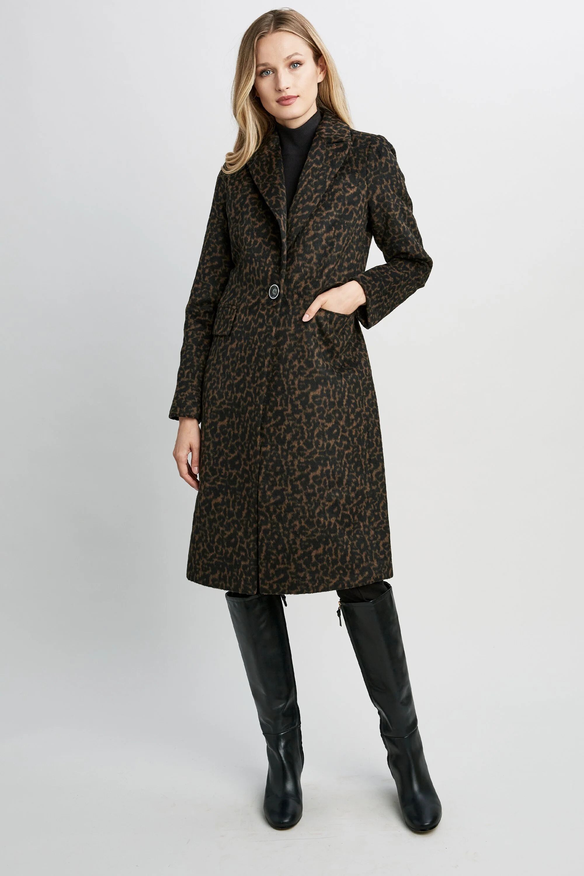 Tahari Leopard Wool Coat - Female