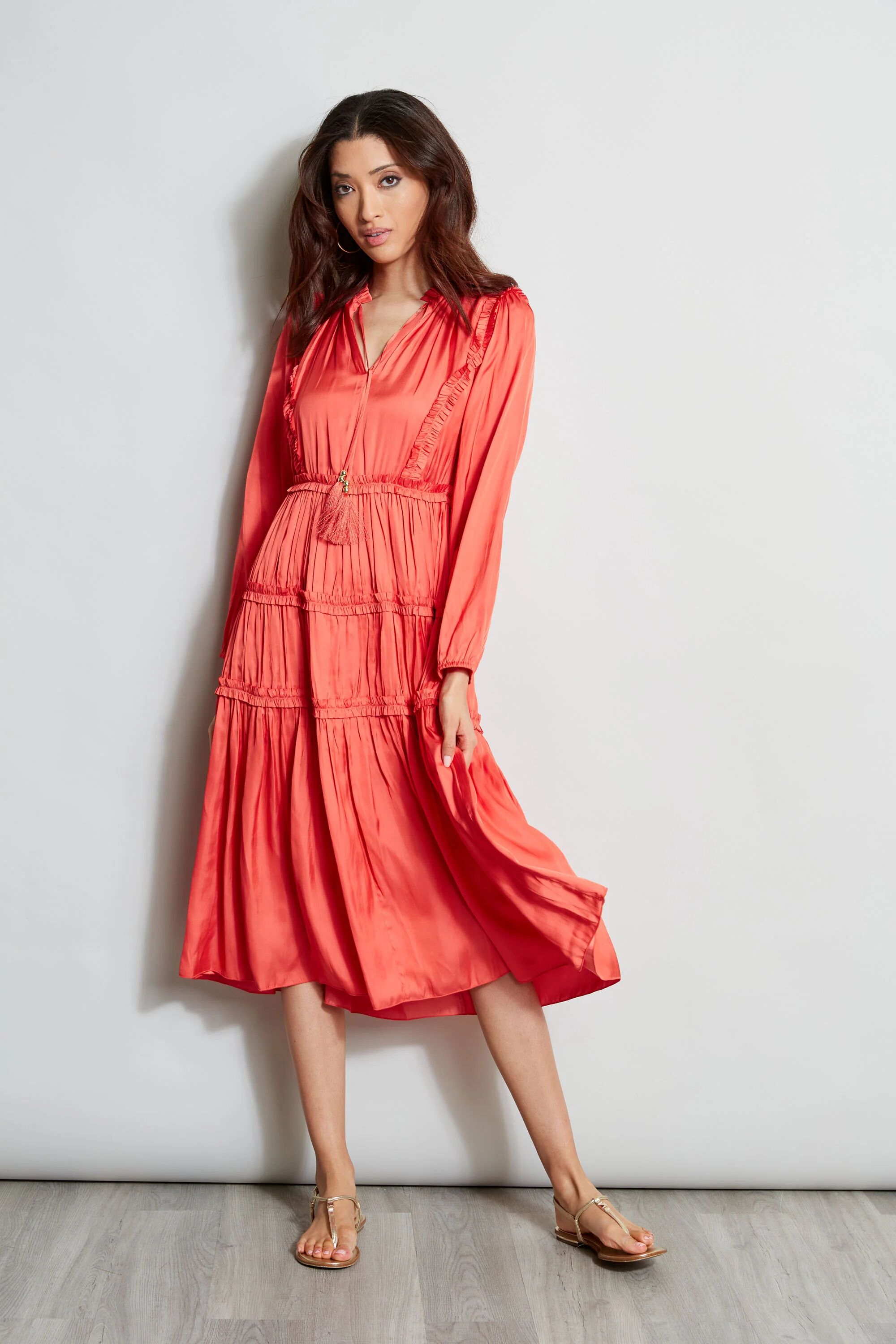 Republic Consignment Long Sleeve Ruffle Midi Dress - Female