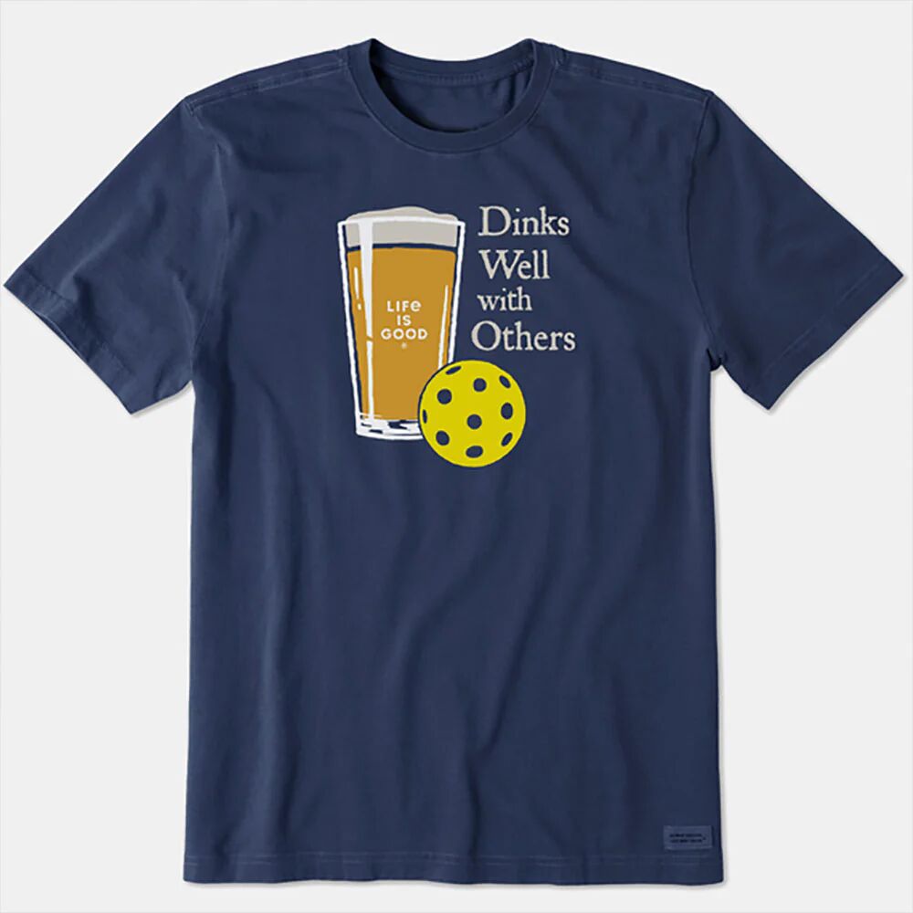 Life is Good Dinks Well Beer Crusher Tee Men's Pickleball Clothing Darkest Blue