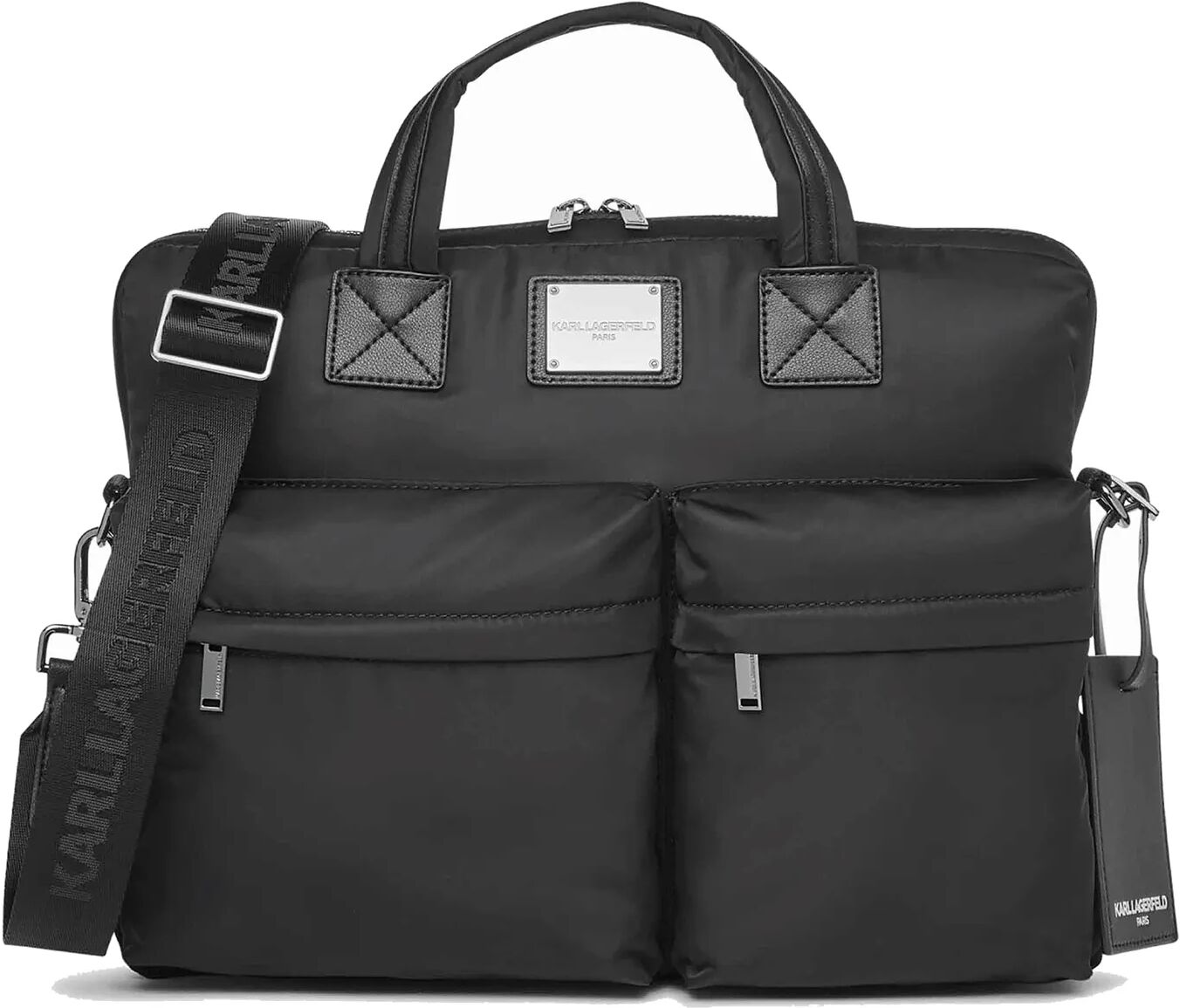 Karl Lagerfeld Paris   Men's Nylon Double Front Pocket Computer Bag   Black  - Black