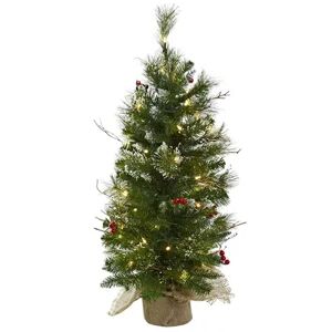 nearly natural 3-ft. Pre-Lit Berries Artificial Christmas Tree, Green