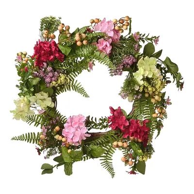 National Tree Company Artificial Hydrangea Flowers Wreath, Pink