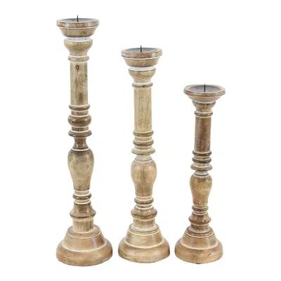 Stella & Eve Traditional Wooden Candle Holders 3-pc. Set, Brown, Large