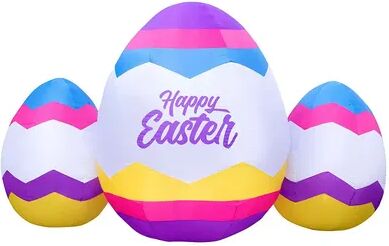 Holidayana 6 Foot Tall LED Light Inflatable Easter Eggs Holiday Yard Decoration, Multicolor