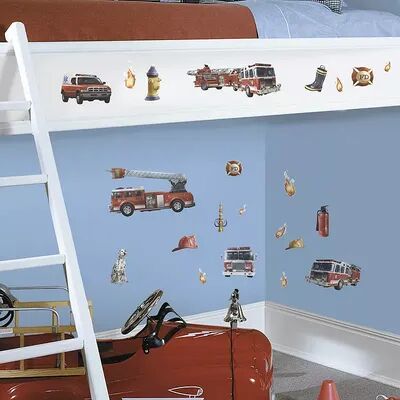 RoomMates Fire Truck Peel and Stick Wall Decals, Multicolor