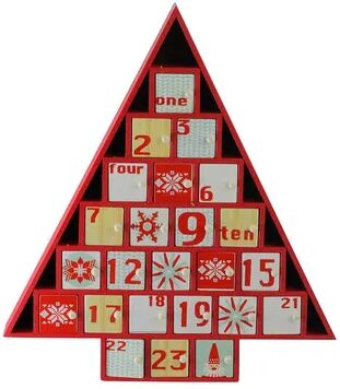 Northlight Seasonal Rustic Red and White Christmas Tree Shaped Advent Calendar Decoration