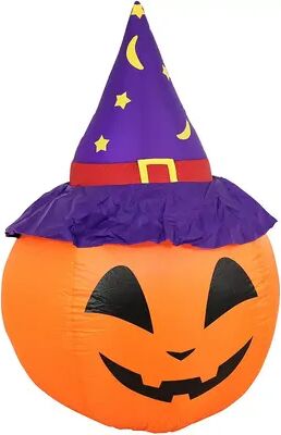 SUNNYDAZE DECOR Sunnydaze Jack-O-Lantern with Witch Hat Inflatable Decoration, Drk Orange