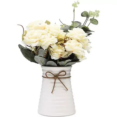 Farmlyn Creek Artificial Flowers with Ceramic Vase, White Roses (4 Pieces)