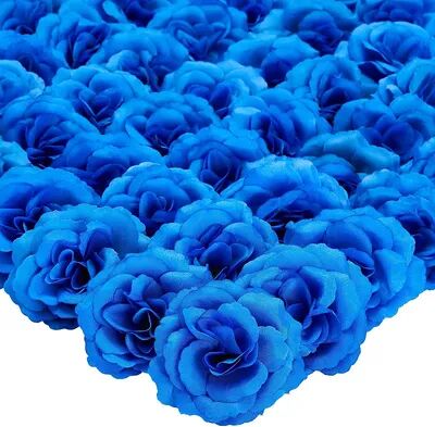 Juvale Bright Creations Artificial Silk Rose Flower Heads for Decorations (Dark Blue, 50 Pack), Brt Blue