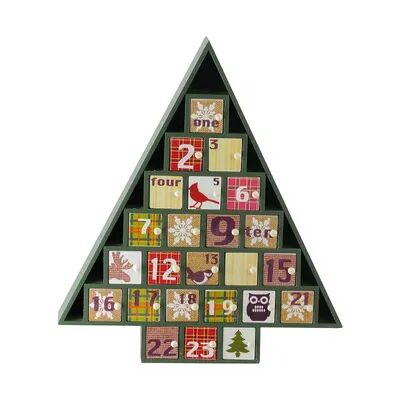 Northlight Seasonal Rustic Green and Red Plaid Decorative Tree Shaped Advent Christmas Calendar