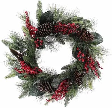 St. Nicholas Square Artificial Magnolia Holly Berry Wreath, Multicolor