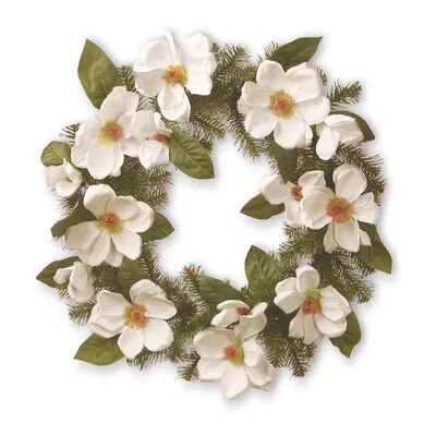 National Tree Company Artificial North Valley Spruce Magnolia Wreath, White