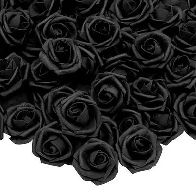 Bright Creations 100 Pack Black Roses Artificial Flowers Bulk for Decorations, Weddings, Halloween, Stemless (3 In), Grey