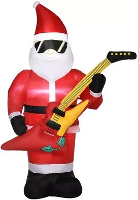 Outsunny 7ft Inflatable Christmas Santa Claus Play Electric Guitar with Sunglasses, Blow-Up Outdoor LED Yard Display for Lawn Garden Party, Brt Red