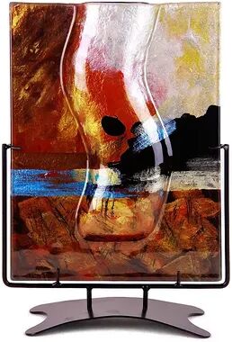 Jasmine Art Glass Rectangular Vase with Stand, Multicolor