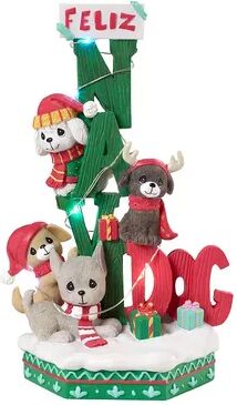 Precious Moments Light-Up Feliz Navi-Dog Musical Christmas Table Decor, Green