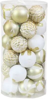 SUNNYDAZE DECOR Sunnydaze Holiday Glitter Plastic 30-Piece Ornament Set - White and Gold, Beige Over