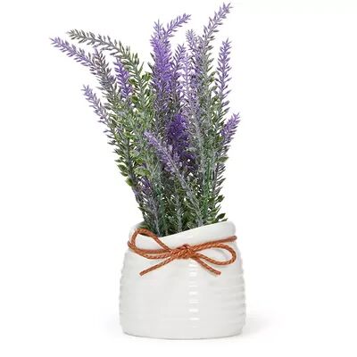Juvale Artificial Lavender Flowers in Ceramic Vase for Bathroom Decor (4 x 9 In), Purple