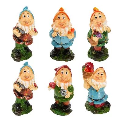 Juvale 4 Inch Miniature Garden Gnomes for Fairy Garden, Resin Figurines for Yard, Patio, Outdoor Decorations (Set of 6), Beige Over