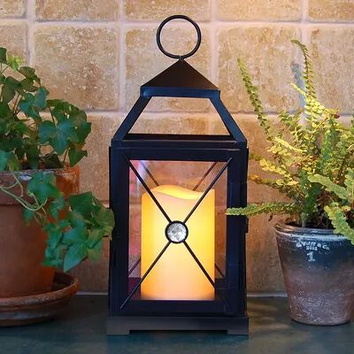 LumaBase Metal Lantern with Battery-Operated Candle - Black Gem