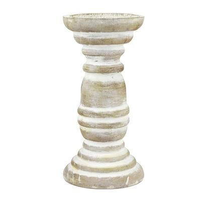 Stonebriar Collection Large Beach House Pillar Candle Holder, White