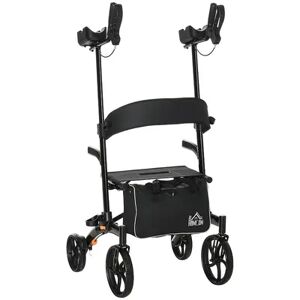 HOMCOM Aluminum Forearm Rollator Walker for Seniors and Adults with 10'' Wheels Seat and Backrest Folding Upright Walker with Adjustable Handle Height
