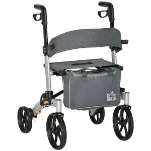 HOMCOM Aluminum Rollator Walker for Seniors and Adults with 10'' Wheels Seat and Backrest Folding Upright Walker with Adjustable Handle Height and