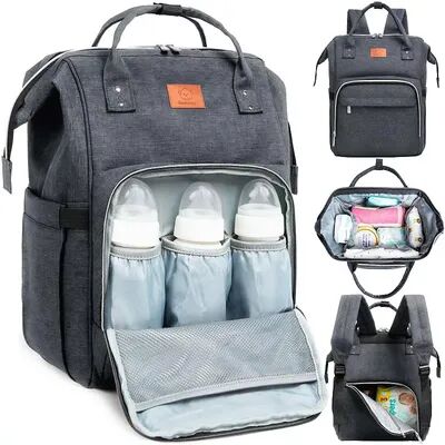 KeaBabies Original Diaper Backpack Bag, Multi Functional Water-resistant Baby Diaper Bags for Moms & Dads, Med Grey