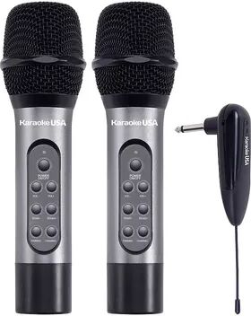 Karaoke USA 900 MHz Professional Dual UHF Wireless Microphone Set, Grey