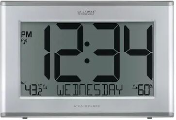 La Crosse Technology 513-63867-INT Extra-Large Atomic Digital Clock with Outdoor Temperature, Silver