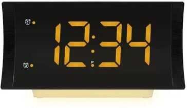 La Crosse Technology 617-89577-INT Curved LED Alarm Clock with Radio and Fast Charging USB Port, Black