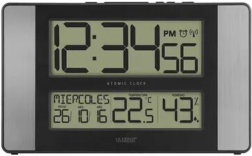 La Crosse Technology Atomic Digital Wall Clock with Indoor Temperature & Humidity, Multicolor