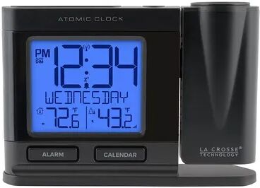 La Crosse Technology 616-41667-INT Black Atomic Projection Alarm Clock with Temperature